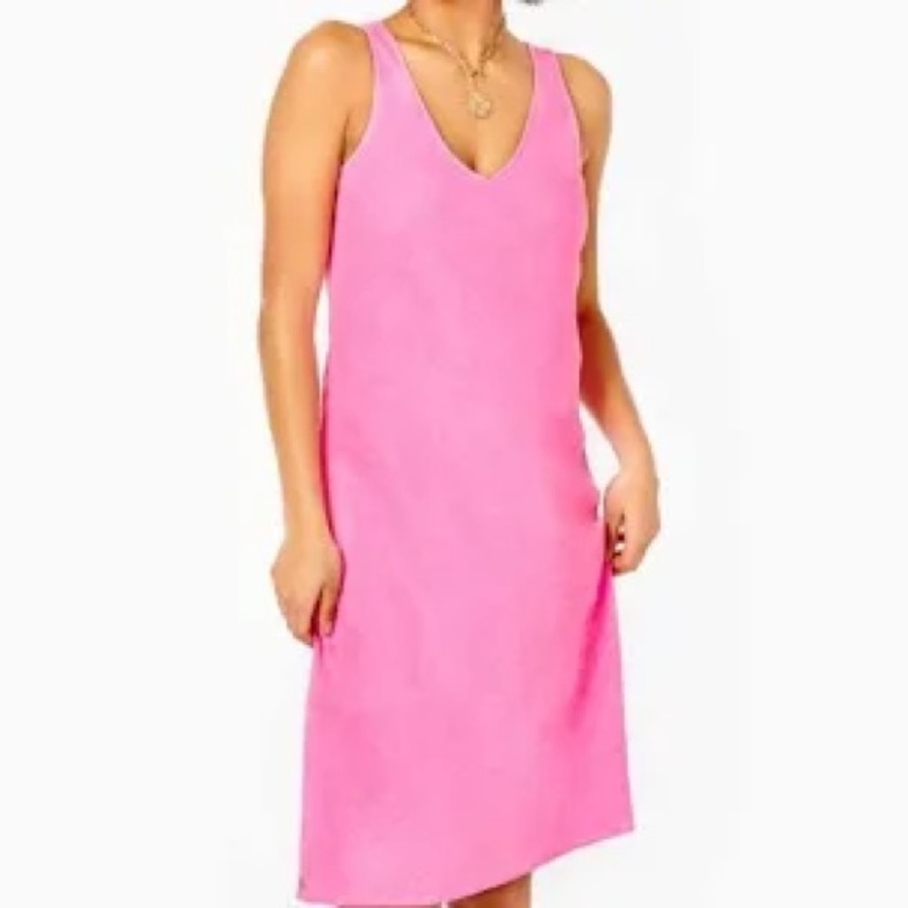 Lilly Pulitzer SZ Large Florin Sleeveless 100% Linen Dress in Pink Isle $198 EUC